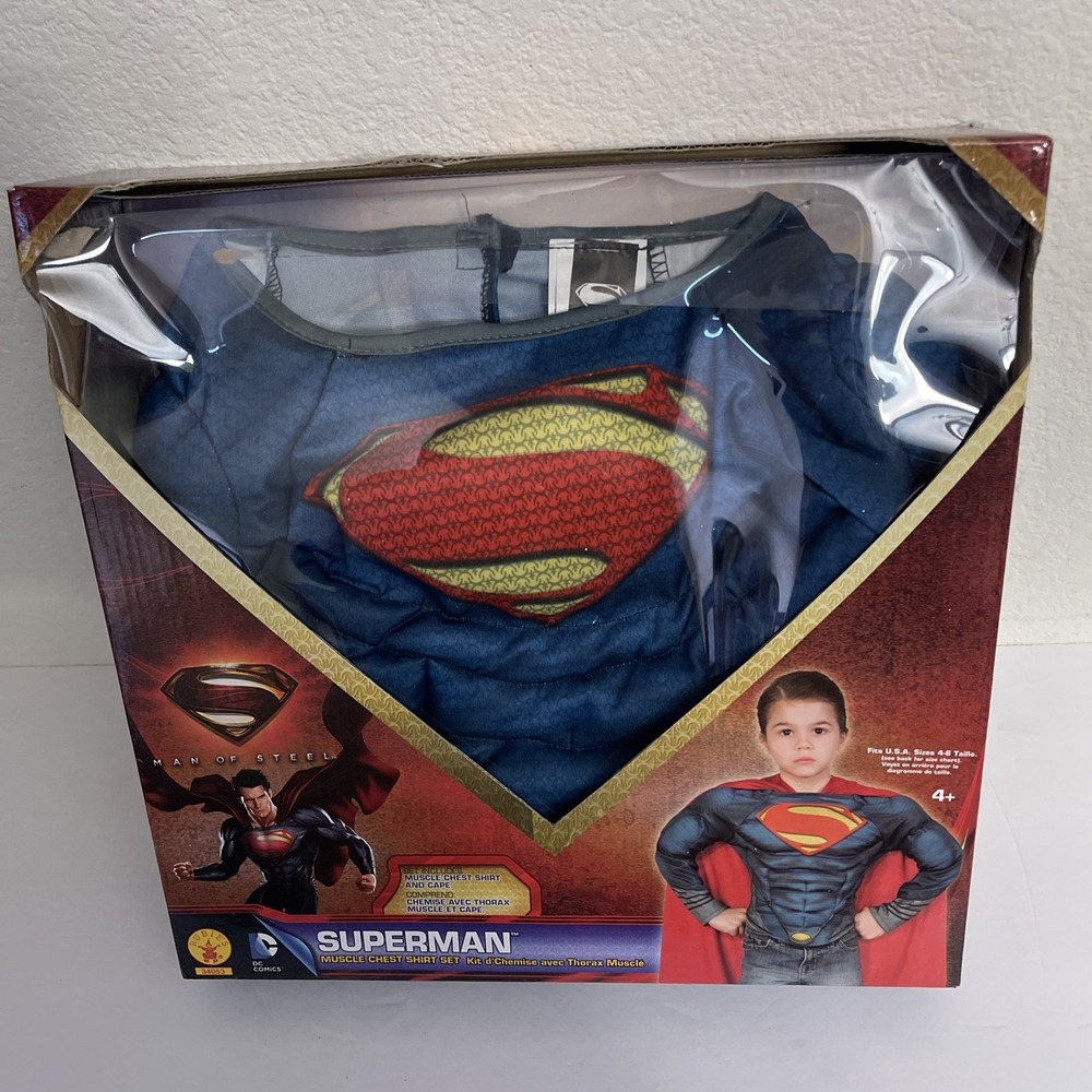 Rubies Man of Steel Superman Muscle Chest Shirt & Cape Set Kids Size 4-6 34053